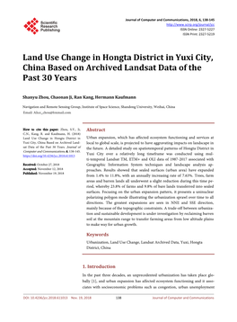 Land Use Change in Hongta District in Yuxi City, China Based on Archived Landsat Data of the Past 30 Years