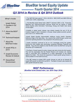 Bluestar Israel Equity Update Fourth Quarter 2014 Q3 2014 in Review & Q4 2014 Outlook