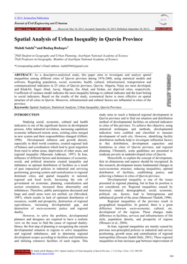 Spatial Analysis of Urban Inequality in Qazvin Province