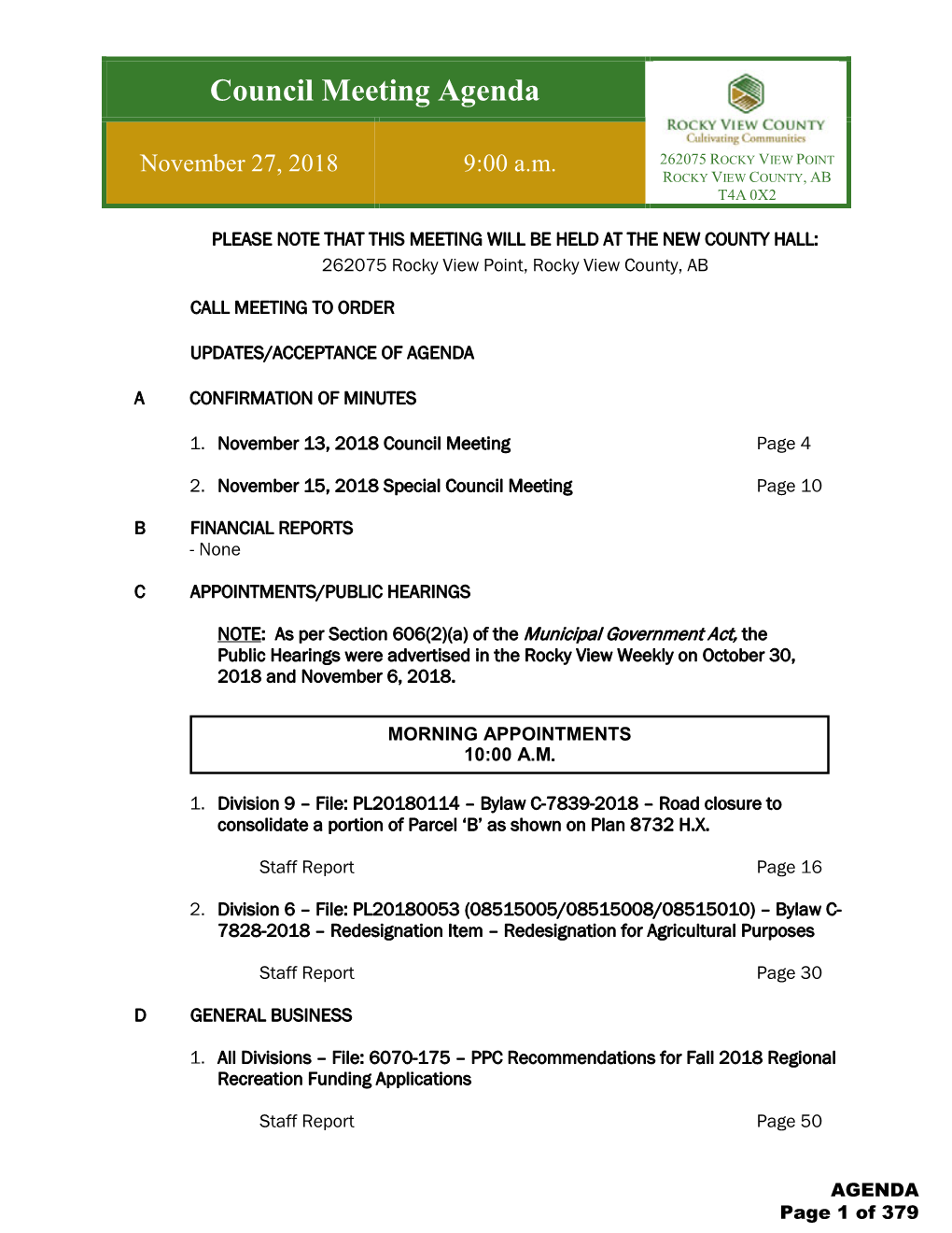 Council Meeting Agenda