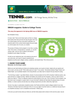 SMASH Magazine: Guide to College Tennis 1. KNOW YOUR GAME