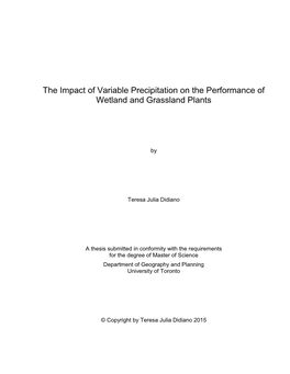 The Impact of Variable Precipitation on the Performance of Wetland and Grassland Plants