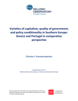 Varieties of Capitalism, Quality of Government, and Policy Conditionality in Southern Europe: Greece and Portugal in Comparative Perspective
