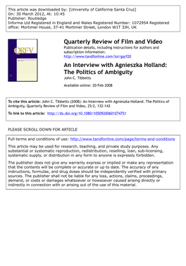 An Interview with Agnieszka Holland: the Politics of Ambiguity John C