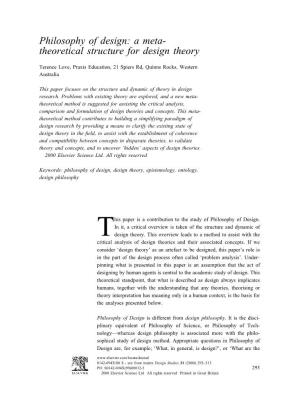 Philosophy of Design: a Meta- Theoretical Structure for Design Theory