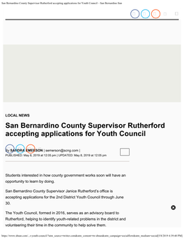 San Bernardino County Supervisor Rutherford Accepting Applications for Youth Council – San Bernardino Sun