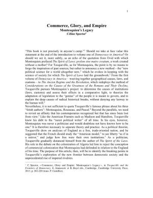 Commerce, Glory, and Empire Montesquieu’S Legacy Céline Spector1