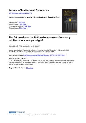 The Future of New Institutional Economics: from Early Intuitions to a New Paradigm?