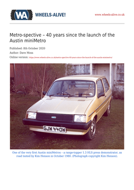 Metro-Spective – 40 Years Since the Launch of the Austin Minimetro