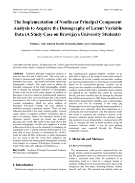 The Implementation of Nonlinear Principal Component Analysis to Acquire the Demography of Latent Variable Data (A Study Case on Brawijaya University Students)