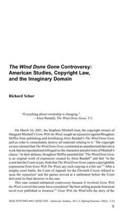 The Wind Done Gone Controversy: American Studies, Copyright Law, and the Imaginary Domain