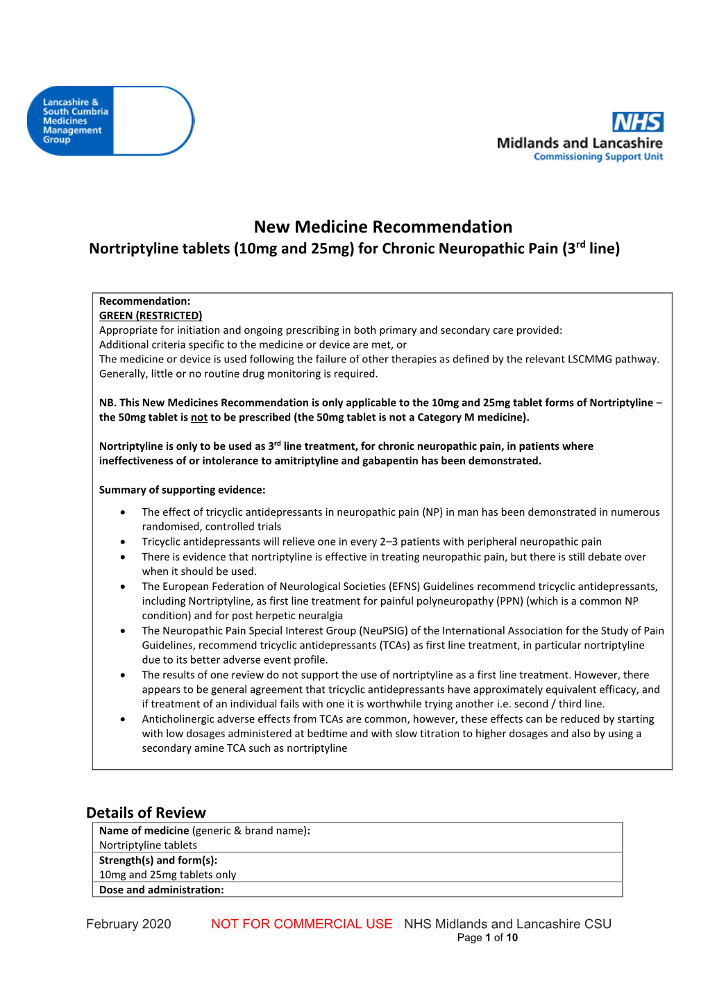 Nortriptyline New Medicine Recommendation