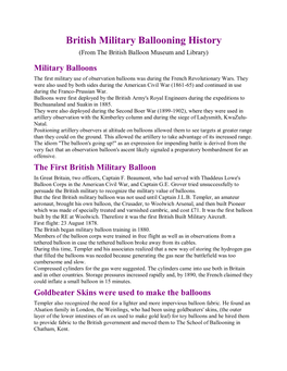 British Military Ballooning History (From the British Balloon Museum and Library)