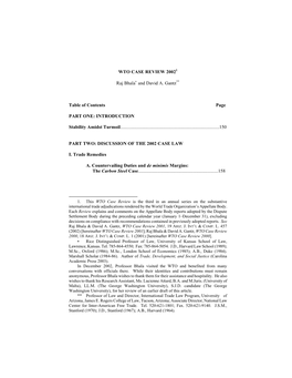 WTO CASE REVIEW 20021 Raj Bhala* and David A. Gantz** Table Of