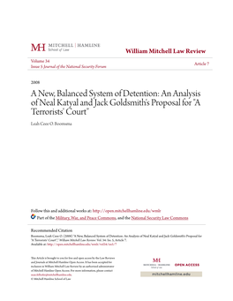 An Analysis of Neal Katyal and Jack Goldsmith's Proposal for "A Terrorists' Court" Leah Ceee O