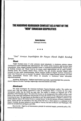 THE NAGORNO KARADAKH Conflict AS a PART OFTHE "NEW" Eurasiangeopolltlcs