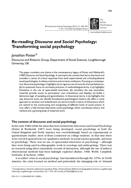 Rereading Discourse and Social Psychology