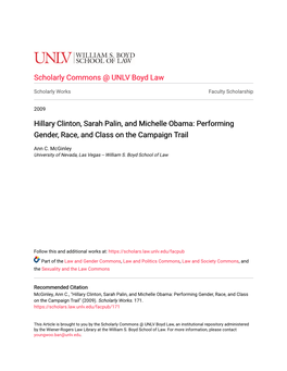 Hillary Clinton, Sarah Palin, and Michelle Obama: Performing Gender, Race, and Class on the Campaign Trail