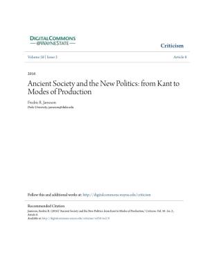 Ancient Society and the New Politics: from Kant to Modes of Production Fredric R