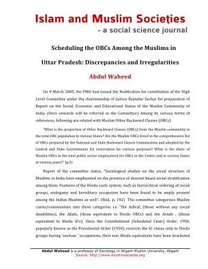 Scheduling the Obcs Among the Muslims in Uttar Pradesh