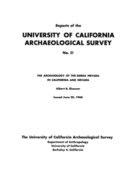UNIVERSITY of CALIFORNIA ARCHAEOLOGICAL SURVEY No