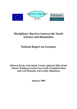 Disciplinary Barriers Between the Social Sciences and Humanities National Report on Germany