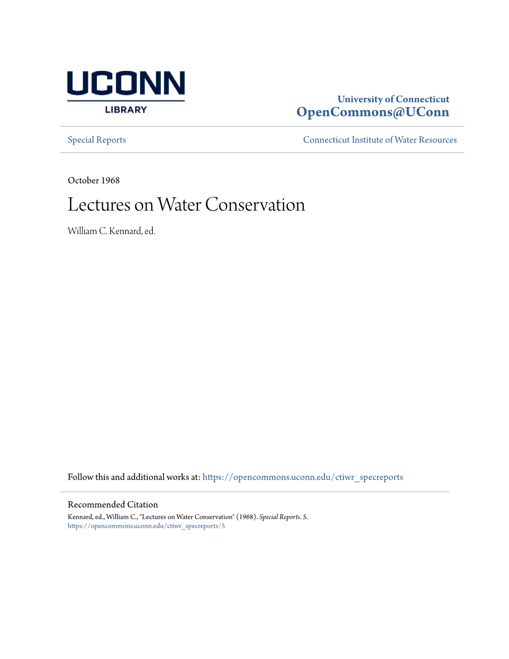 Lectures on Water Conservation William C