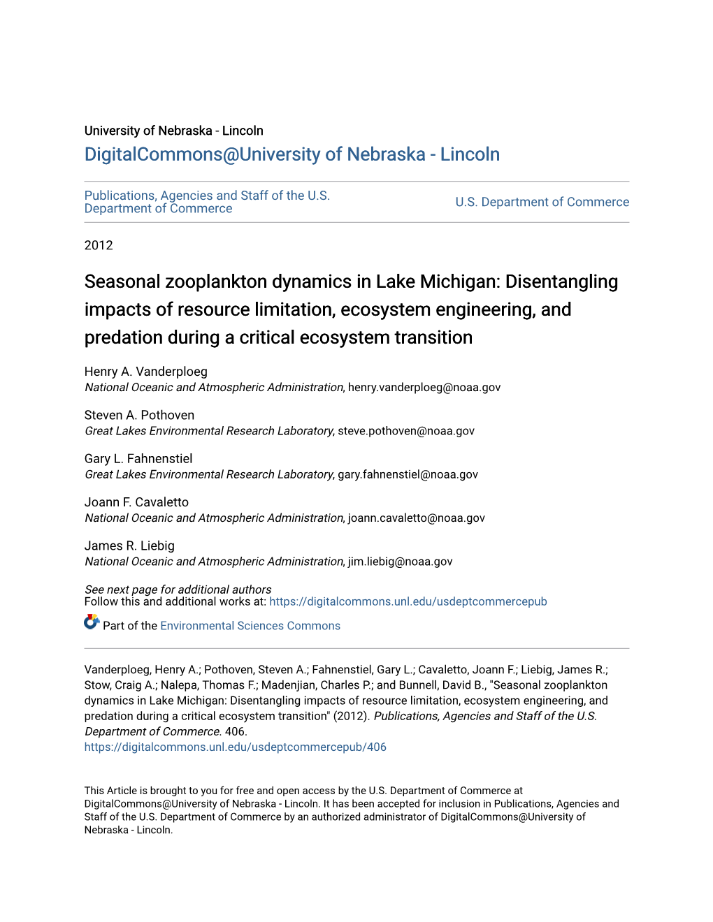 Seasonal Zooplankton Dynamics in Lake Michigan