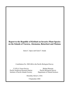 Report to the Republic of Kiribati on Invasive Plant Species on the Islands of Tarawa, Abemama, Butaritari and Maiana