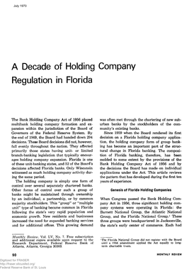 Decade of Holding Company Regulation in Florida