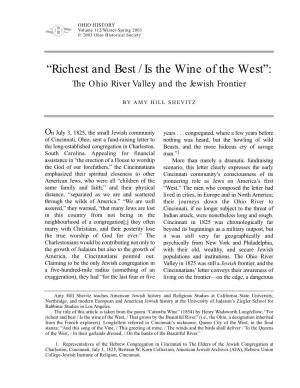 “Richest and Best / Is the Wine of the West”: the Ohio River Valley and the Jewish Frontier