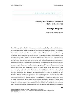 Memory and Morals in Memento: Hume at the Movies George Bragues