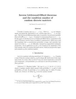 Inverse Littlewood-Offord Theorems and the Condition Number Of