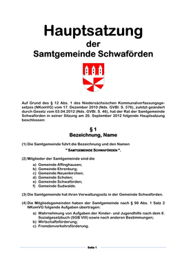 Hauptsatzung Der Samtgemeinde Schwaförden