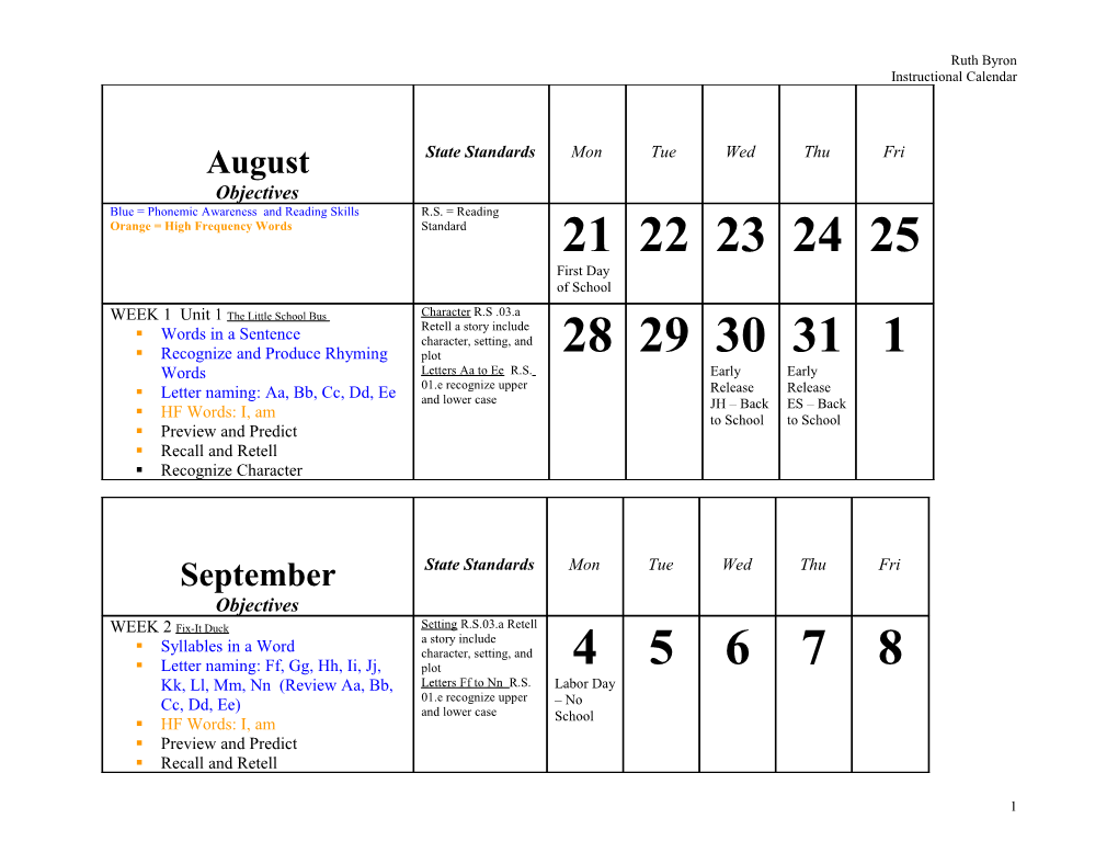 Instructional Calendar