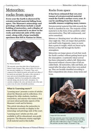 Meteorites: Rocks from Space