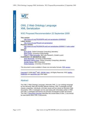 OWL 2 Web Ontology Language XML Serialization W3C Proposed Recommendation 22 September 2009