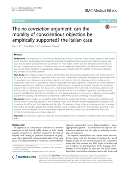 Can the Morality of Conscientious Objection Be Empirically Supported? the Italian Case Marco Bo1,2, Carla Maria Zotti3* and Lorena Charrier3