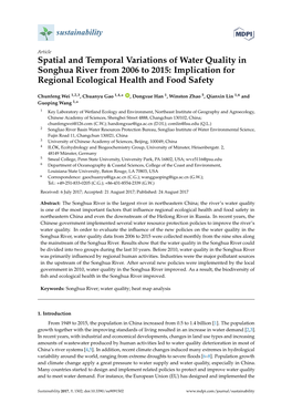 Spatial and Temporal Variations of Water Quality in Songhua River from 2006 to 2015: Implication for Regional Ecological Health and Food Safety