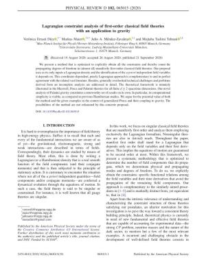 Lagrangian Constraint Analysis of First-Order Classical Field Theories with an Application to Gravity