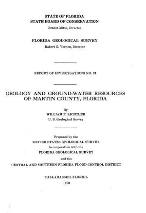 Geology and Ground-Water Resources of Martin County, Florida