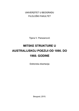 Mitske Strukture U Australijskoj Poeziji Od 1890
