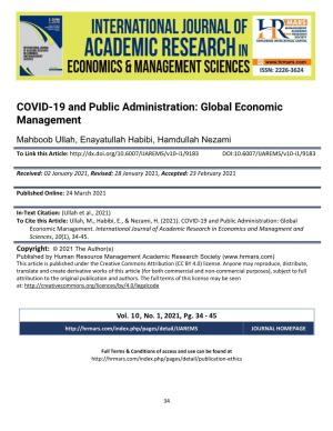 COVID-19 and Public Administration: Global Economic Management