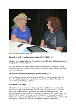 Interview with Lynn Anderson, Nashville, 09.06.2012