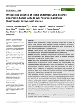 Long-Distance Dispersal in Higher Latitude Sub-Antarctic Siphonaria (Gastropoda: Euthyneura) Species