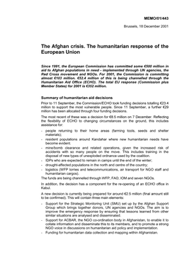 The Afghan Crisis. the Humanitarian Response of the European Union