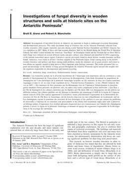 Investigations of Fungal Diversity in Wooden Structures and Soils at Historic Sites on the Antarctic Peninsula1