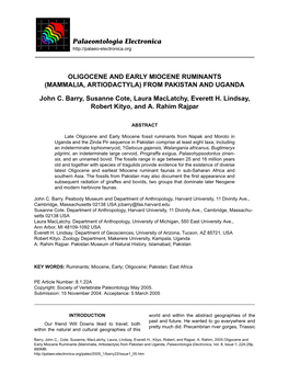 Oligocene and Early Miocene Ruminants (Mammalia, Artiodactyla) from Pakistan and Uganda