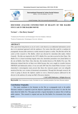 Discourse Analysis Construction of Reality of the Balibo Five Case in the Balibo Movie