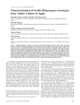 Characterization of Fertile Homozygous Genotypes from Anther Culture in Apple
